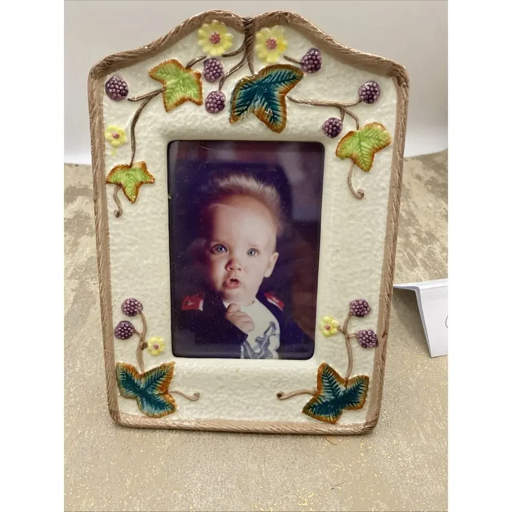 Terragrafics Ceramic Floral frame 5X7.75” Picture Sz 3X4.5”